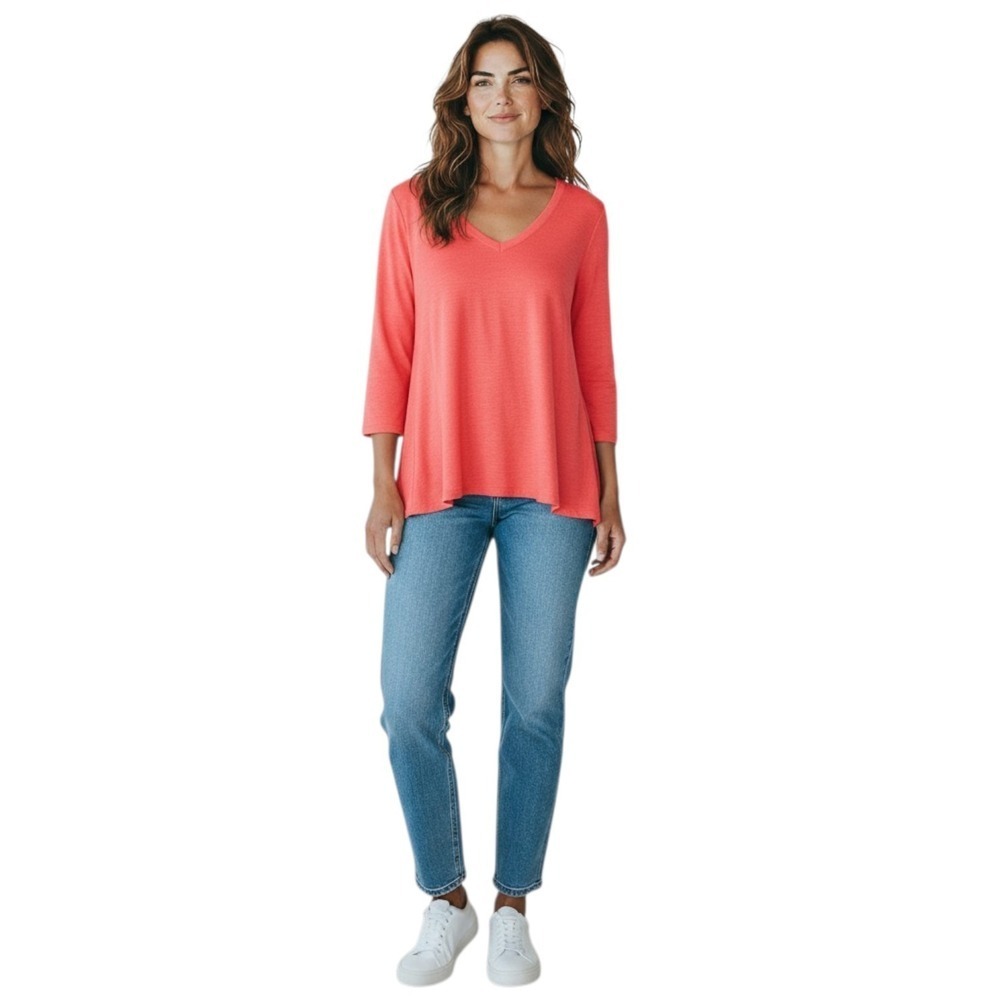Great Cavalier By St Paul Womens M Coral Lagenlook Raw Edges Boho Oversize Tunic
